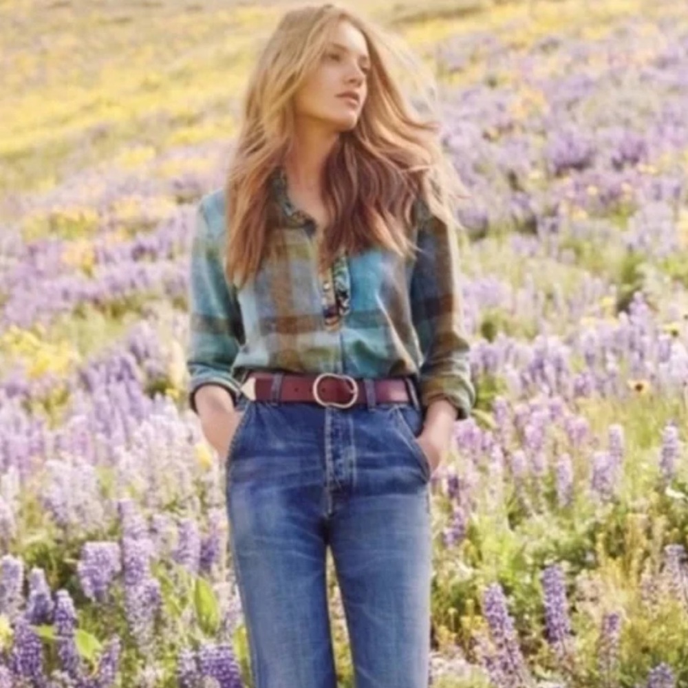 Anthropologie Blue Plaid Button Down Shirt